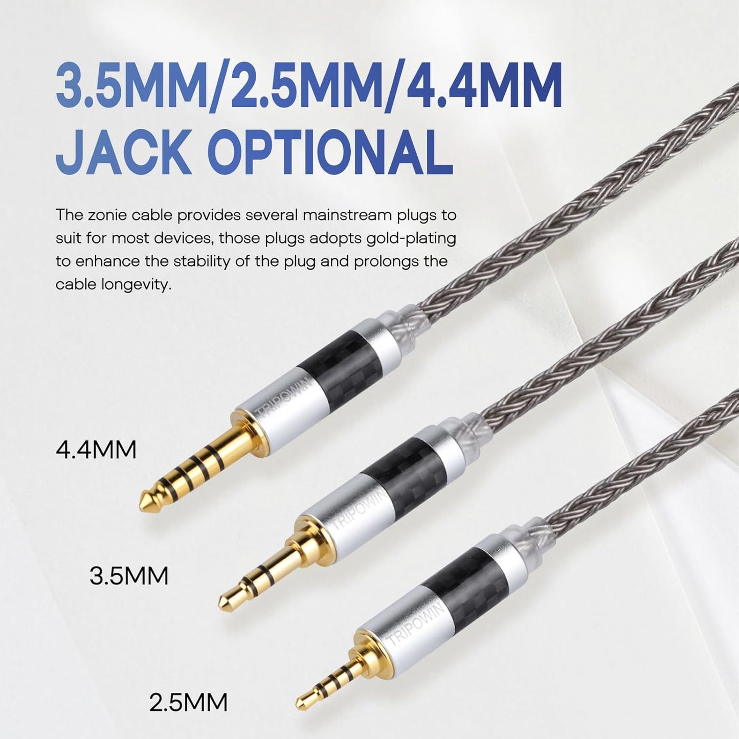Zonie IEM Cable, 16 Core Silver Plated Earphone Upgraded Cords, 1.25M SPC in Ear Monitor Cable for KZ ZS10 PRO 2 AS10 PRO Tangzu Wan’Er SIMGOT Em6L(Recessed 2Pin, 2.5Mm) (Grey)