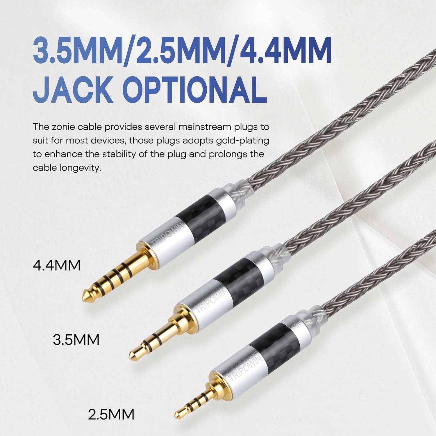 Zonie IEM Cable, 16 Core Silver Plated Earphone Upgraded Cords, 1.25M SPC in Ear Monitor Cable for KZ ZS10 PRO 2 AS10 PRO Tangzu Wan’Er SIMGOT Em6L(Recessed 2Pin, 2.5Mm) (Grey)