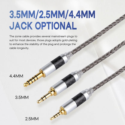 Zonie IEM Cable, 16 Core Silver Plated Earphone Upgraded Cords, 1.25M SPC in Ear Monitor Cable for KZ ZS10 PRO 2 AS10 PRO Tangzu Wan’Er SIMGOT Em6L(Recessed 2Pin, 2.5Mm) (Grey)