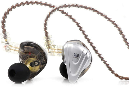 KZ ZSX 5BA+1DD 6 Driver Hybrid In-Ear Hifi Earphones with Zinc Alloy Faceplate, Recessed 2 Pin Detachable Cable for Audiophile Musician (Without Mic, Black)