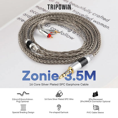 Zonie IEM Cable, 16 Core Silver Plated Earphone Upgraded Cords, 1.25M SPC in Ear Monitor Cable for KZ ZS10 PRO 2 AS10 PRO Tangzu Wan’Er SIMGOT Em6L(Recessed 2Pin, 2.5Mm) (Grey)