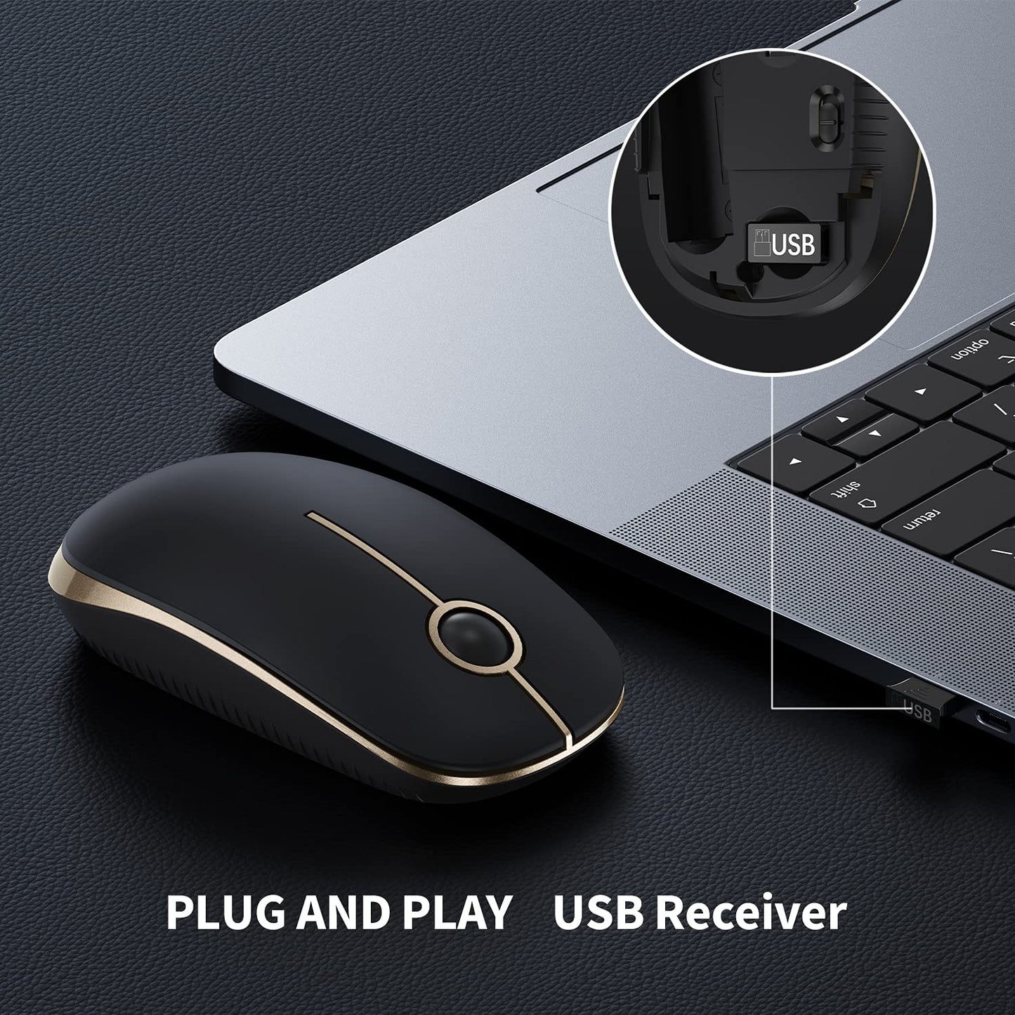 VssoPlor Wireless Mouse - Black & Gold