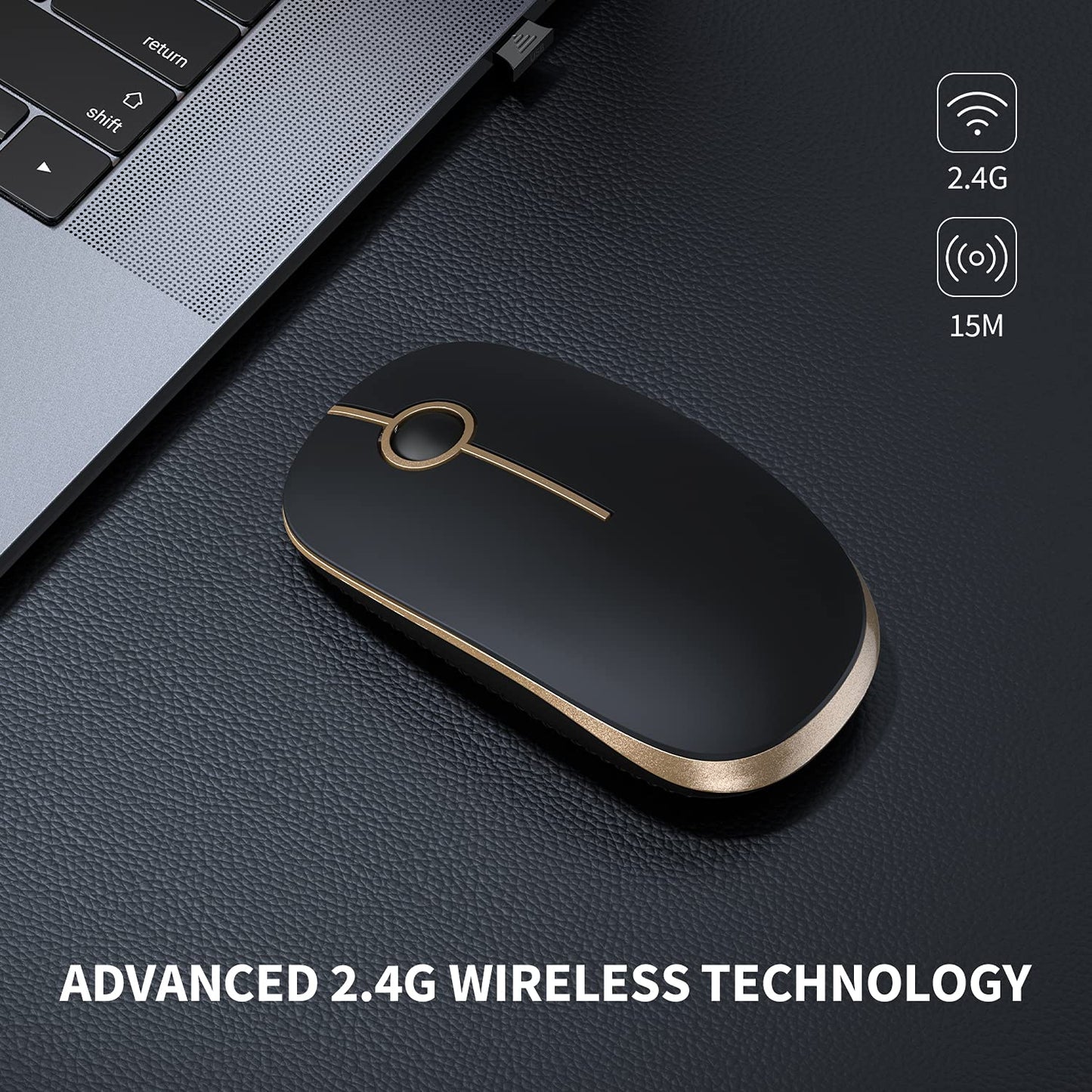 VssoPlor Wireless Mouse - Black & Gold