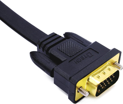 Thin Computer Monitor VGA Cable 6Ft Standard 15 Pin Connector Male to Male VGA Cord Flat Wire for Desktop (6 Feet, Black)